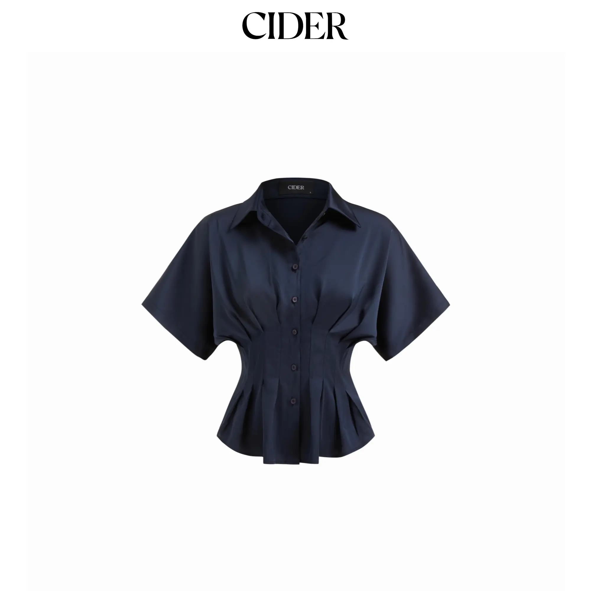 Cider Satin Collar Pleated Cinched Short Sleeve Shirt SummerWins SummerFinds