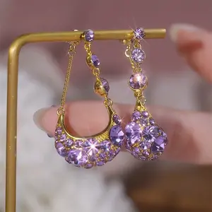 2026 Spring New Purple Full-Diamond Crystal Earrings, High-End Fashion, Elegant and Beautiful, Lightweight E50279-EH