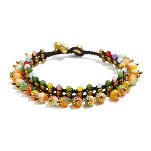 European and American Bohemian Style Semi-precious Stone Women's Anklet Wax Thread Hand-woven Beach Vacation Female Anklet