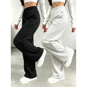 Women's Multi piece Spring/Summer Loose Straight Drawstring Casual Pants - Fashionable Solid Color Wide Leg Sports Pants, Suitable for Daily Wearing and Street Style, Multi functional Design, Waist and Side Pockets - Women's OOTD Daily Dressing flowy