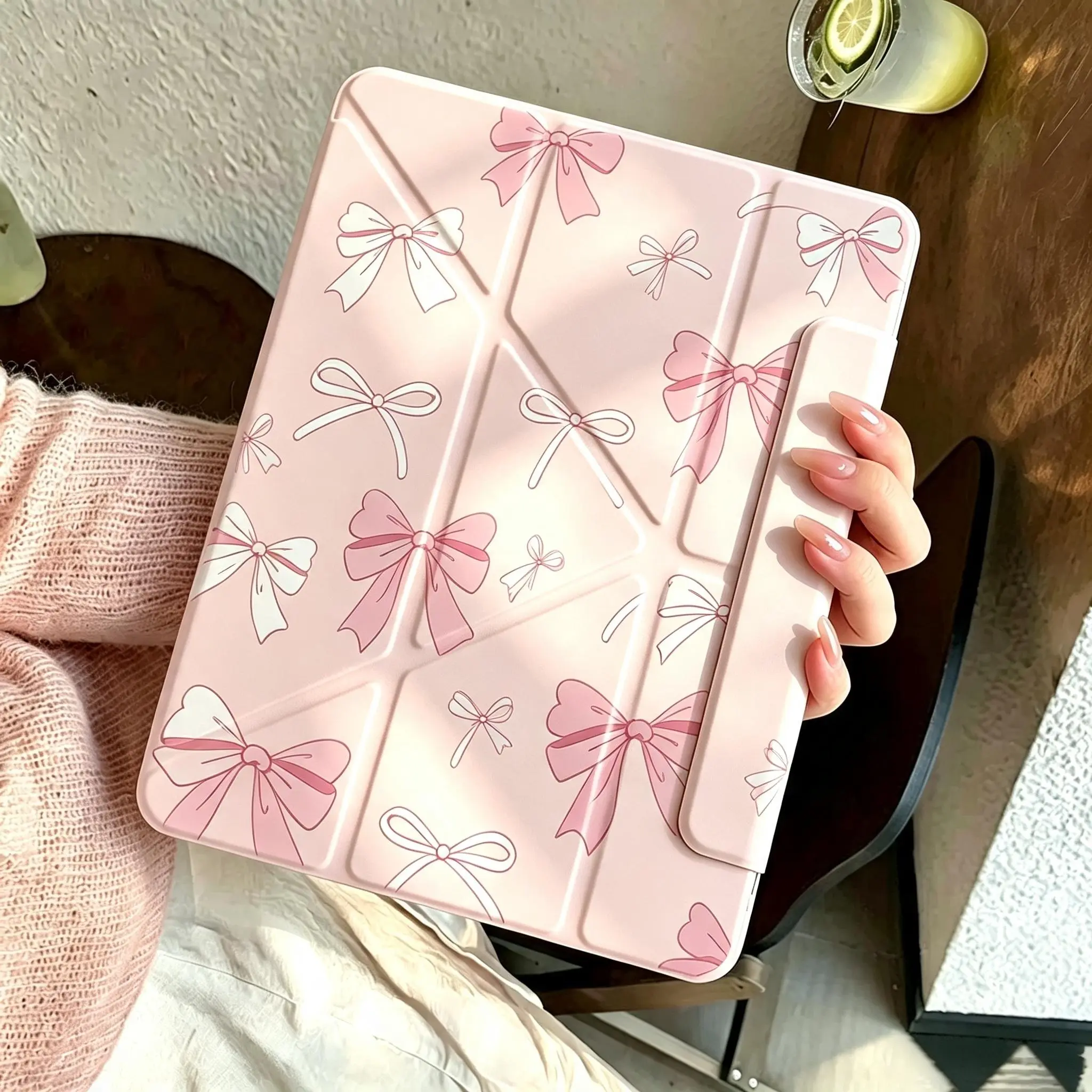 DarlingCase Back to School iPad Case, Magnetic Detachable 360° Rotatable Stand with Pencil Holder, Cute Bow Print for iPad A16, Air, Pro, Mini 6/7 Shockproof Tablet Casing.Tablet Accessories