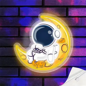 Astronaut Neon Sign, Adjustable USB Powered Moon Neon Wall Lamp, Room Bedroom Decor, Party Club Garage Art, Space Lover Gift