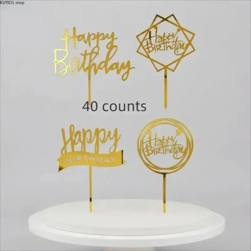 40Pcs Happy Birthday Cake Topper Set, Creative Cake Decorations, Baking Supplies for Birthday Party, DIY Cake Decorating Kit