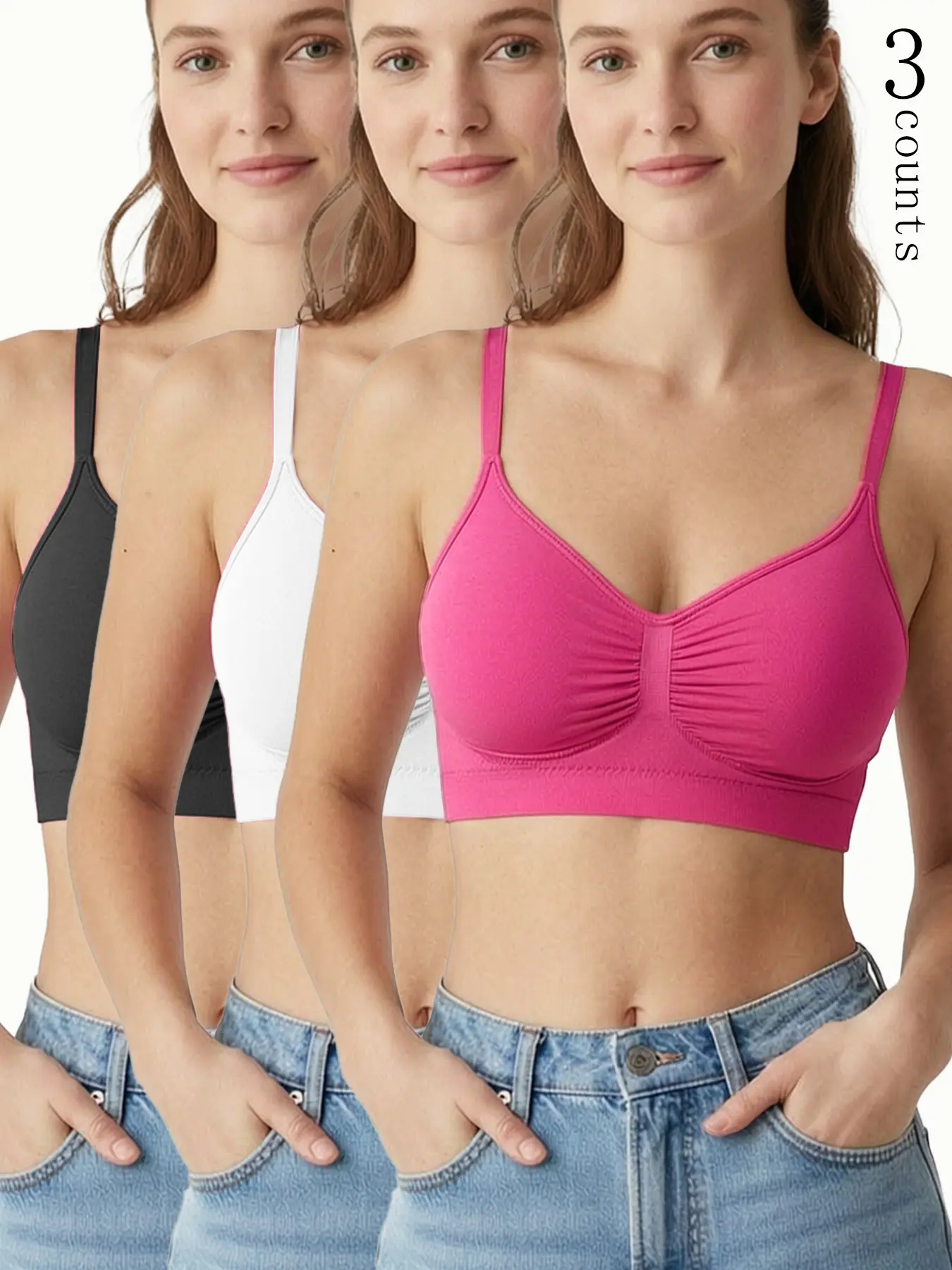Women's Ruched Wireless Bra, Push-Up Backless Sexy Bra, Detachable Pads Seamless Comfortable Daily Bra, Small Chest Underwear
