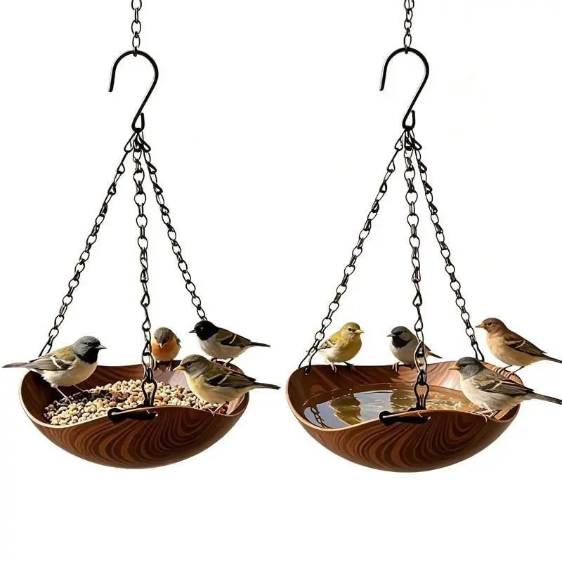 New 2-piece outdoor hanging bird feeder and bird bath set, with decorative hanging tray for water bowl, suitable for wildlife feeders in gardens, patios, balconies and courtyards.