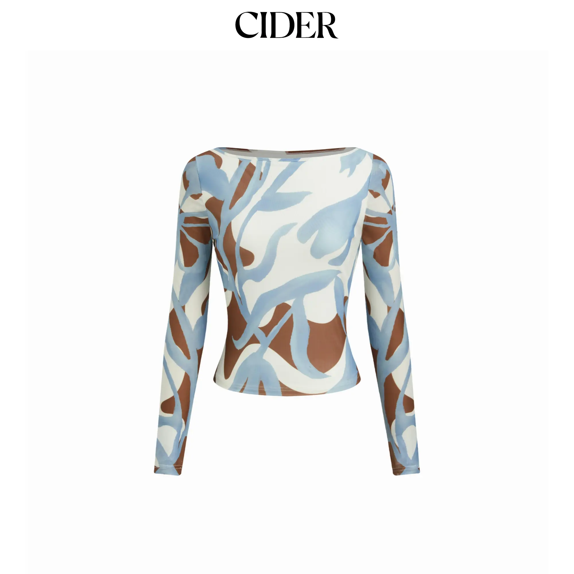 Cider Mesh Abstract Striped Boat Neck Long Sleeve Top SummerFinds