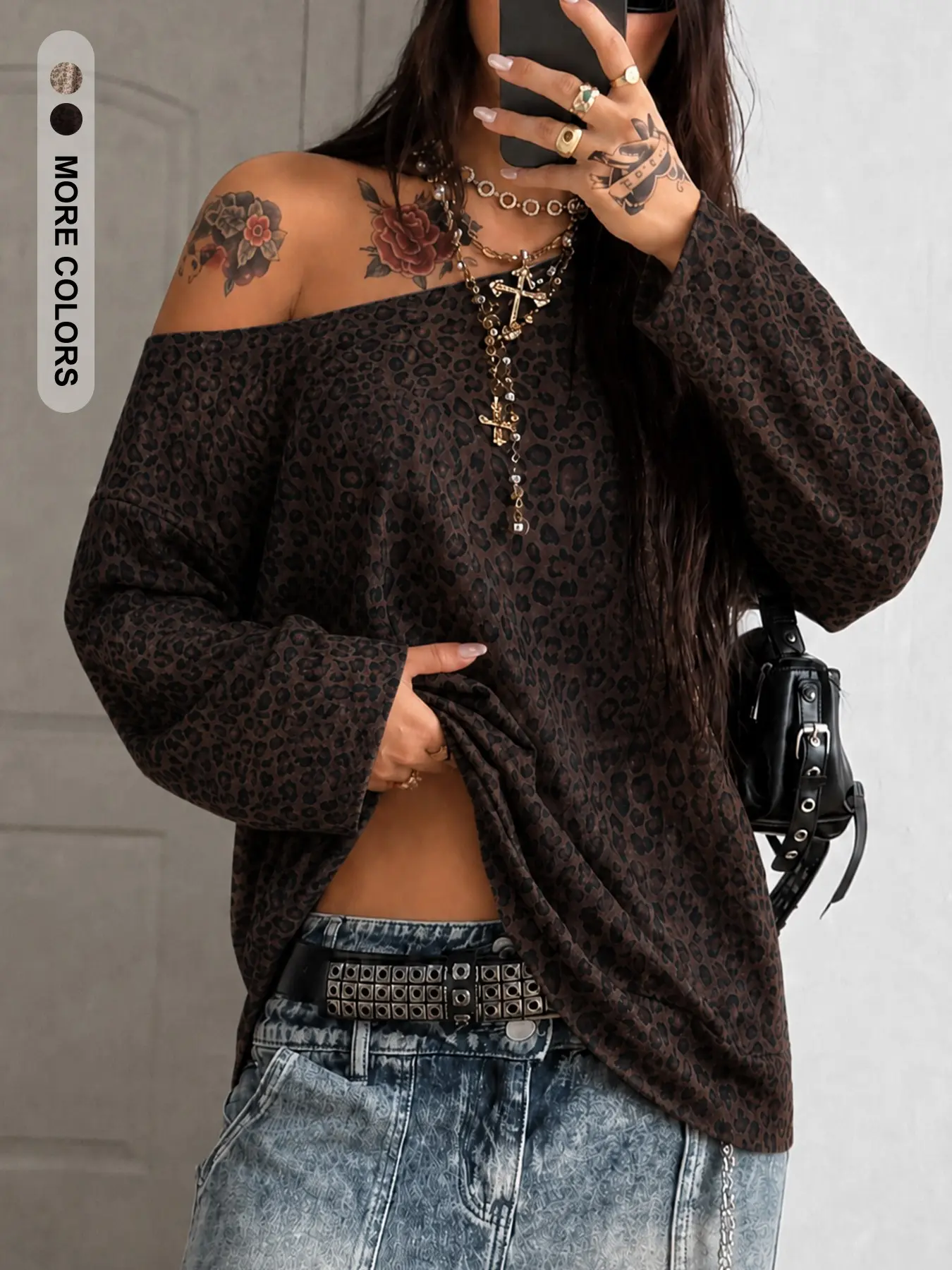 Women's Asymmetrical Leopard Print Long Sleeve Top, Cool Streetwear, Hip Hop, Dance, Motorcycle, Campus, Youthful, Holiday, Casual Fashion