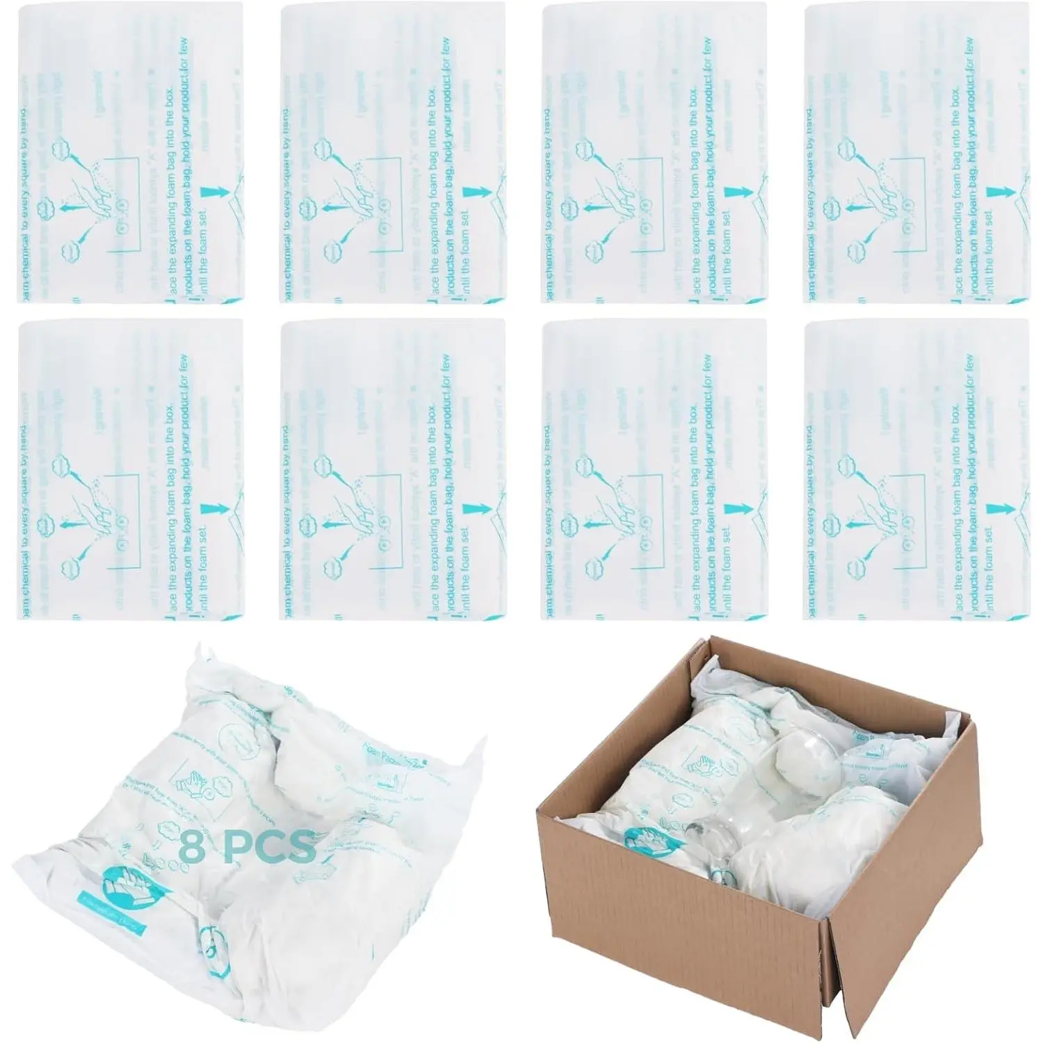 Foam Bags For Shipping 8 PCS 20×24 Inch, Handy Temperature-Activated Expanding Pouches, Instant Pack Quick Packaging - Protective Parcel Solution