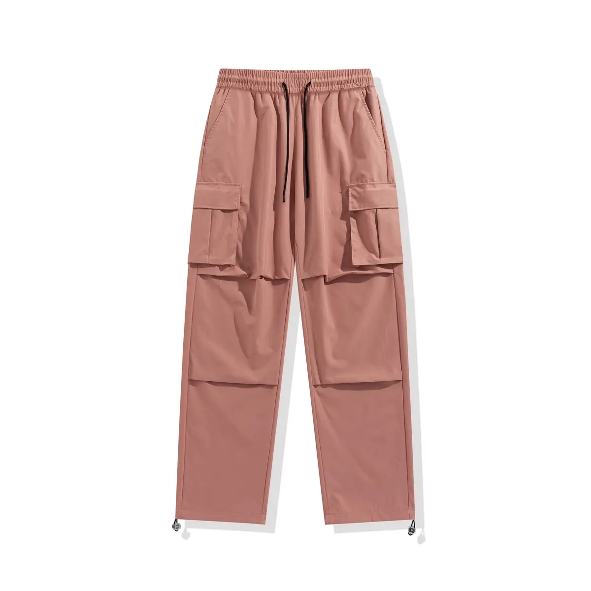 Men's Dusty Pink Multi Pocket Cargo Jogger Pants, Elastic Drawstring Waist Loose Straight Streetwear Trousers with Adjustable Ankle Cuffs, Lightweight Quick Dry Casual Utility Pants, Fashion Hip Hop Skater Outdoor Daily Travel Retro Wide Leg Long Pants fo