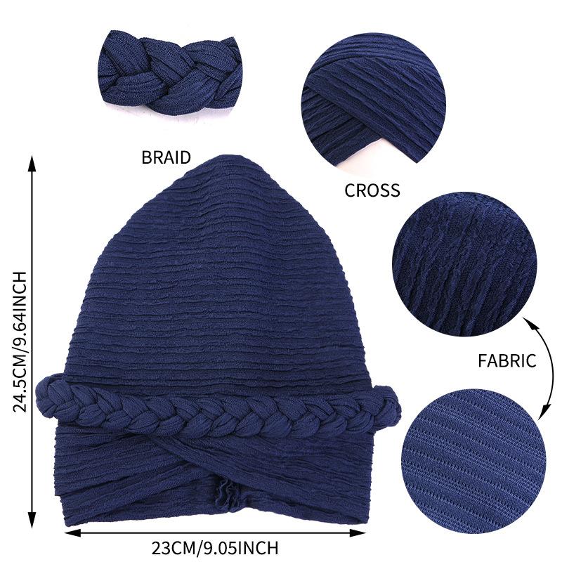 Fashion Braid Turban Hat, Solid Indian Style Pleated Bonnet for Women