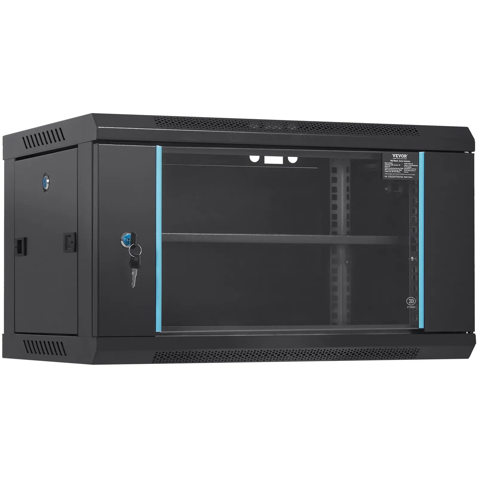 VEVOR 6U Height Metal Frame Wall Mount Network Server Cabinet, 15.5'' Deep Server Storage Enclosure, 200 lbs Max. Load Capacity, Locking Glass Door & Side Panels, for IT/A/V Gear, Locking Doors
