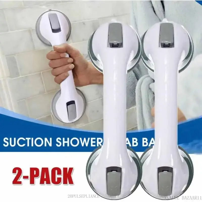 Women's 2-Pack Suction Cup Grab Bars - No Drill Grey Shower & Tub Handrails, Anti-Slip Bathroom Safety Handles for Elderly, Toilet (VALUE BAZAAR11), 2Pc Grey, Kids20PULSEPLIANCE