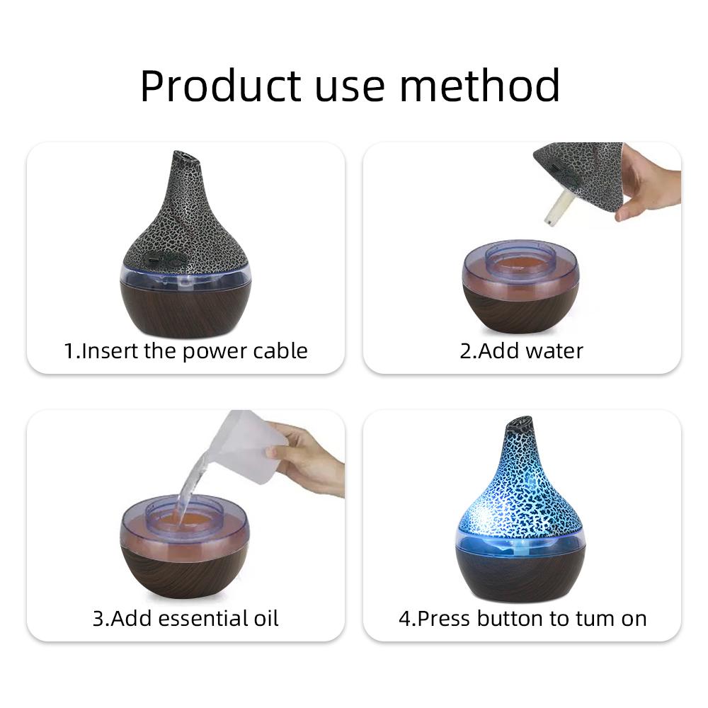 Portable 300ML USB Essential Oil Diffuser with 7 LED Colors Quiet Operation Auto Shut-Off for Desk Travel Aromatherapy Fragrance Humidifier