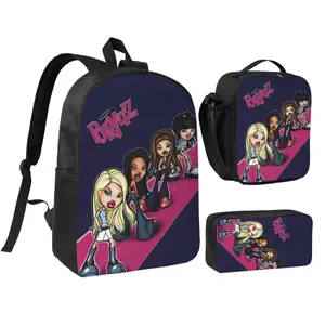 Unisex Bratz3 3Pcs Backpack for Teen Girls Boys, School Bookbag with Lunchbox Pecil box, Anime backpack with adjustable straps, office travel bag Bookbag