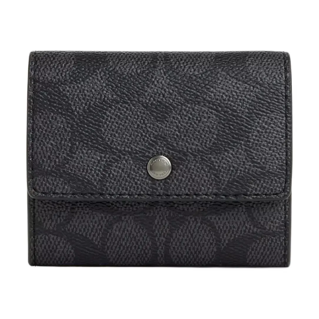 COACH Coach Logo Snap Closure Coated Canvas Coin Purse for Men, Charcoal and Black