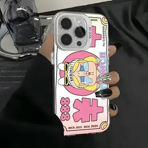 Cute C-Crybaby Doll Phone Case For iPhone17 16 15 14 13 12 11 Pro Max White Matte Laser Metallic Aurora Funda