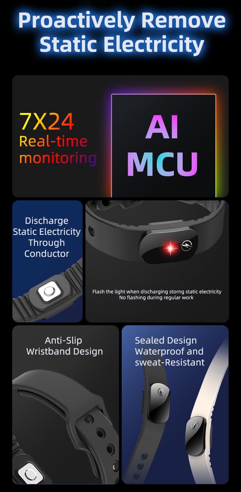 M12-SE Anti-static Silicone Bracelet for Men Women Fashion Waterproof Adjustable Winter Static Eliminator Wearable Wrist Strap