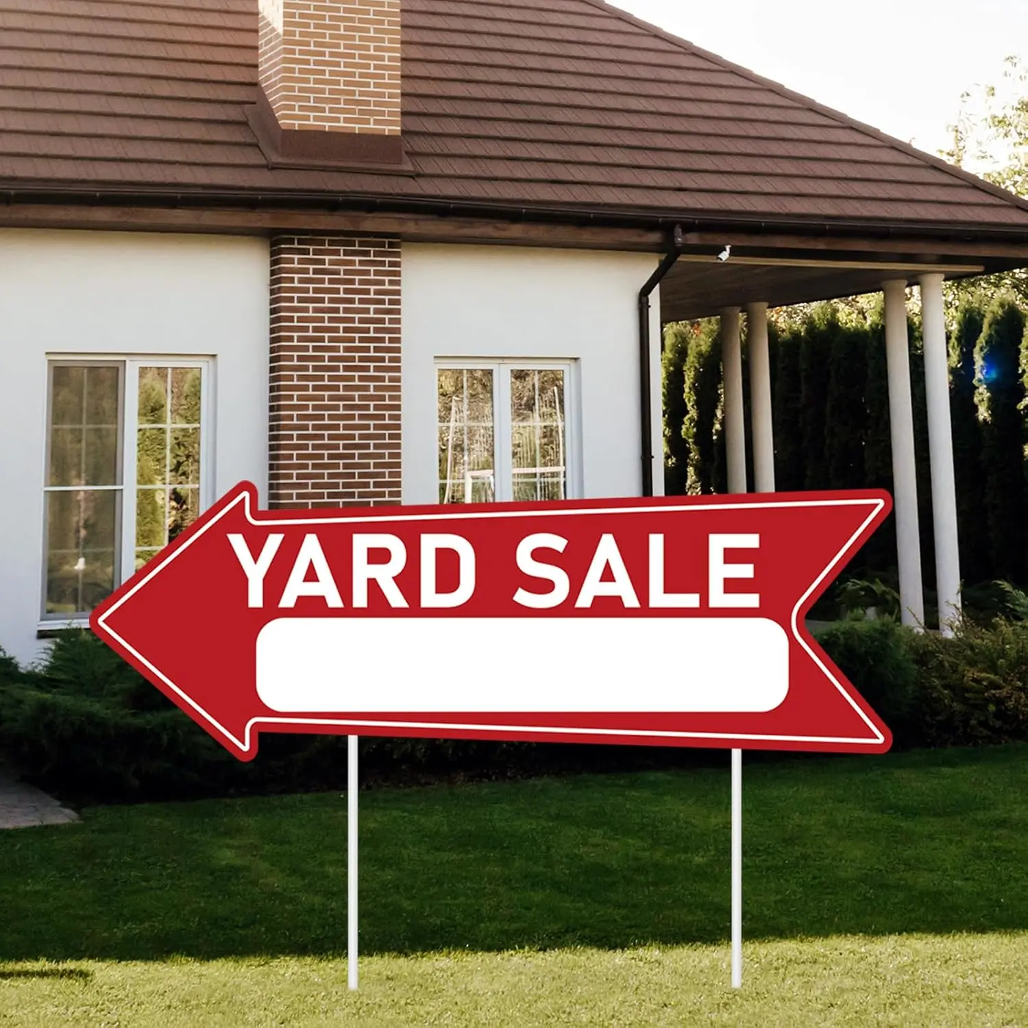 6 Pack Yard Sale Signs with Stakes, Double Sided Arrow Lawn Signs for Outdoor (17x6 Inch) - Waterproof Corrugated Plastic, Easy to Install & Reuse Red