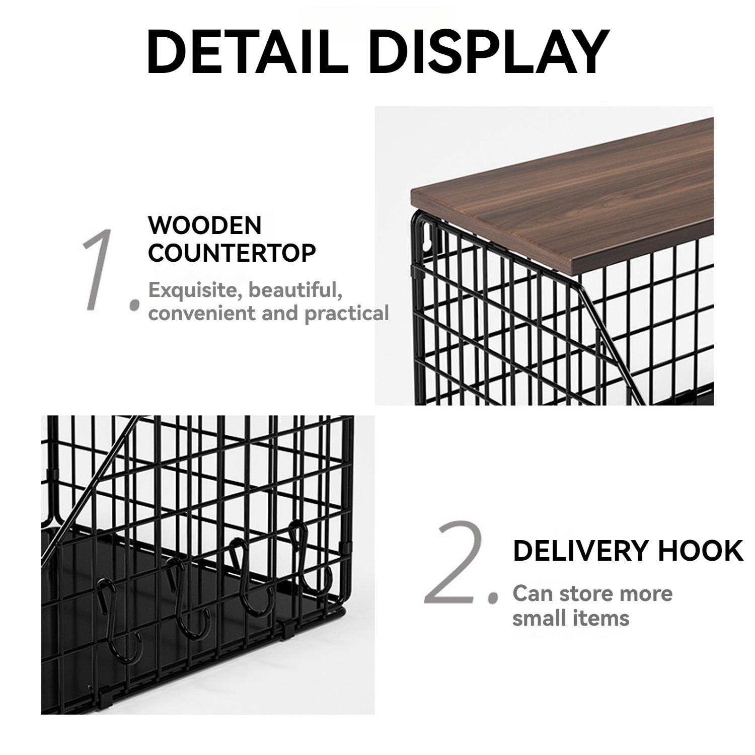 【Local Shipping】2-Pack Stackable Wall-Mounted Wire Baskets | Onion & Potato Storage with Wooden Tabletop | Countertop or Wall-Mounted Kitchen Organizer | Pantry & Counter Space-Saving Design | Rust-Resistant Metal Hanging Baskets