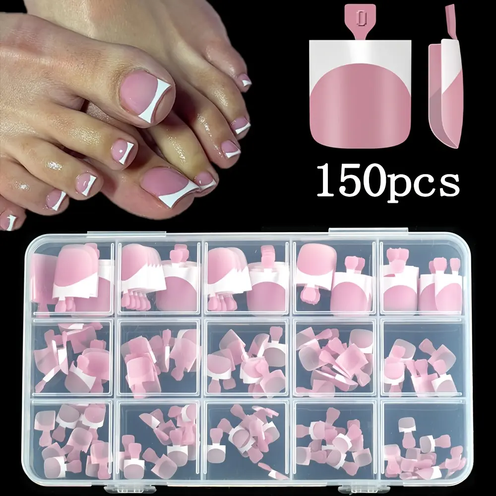 150pcs French Tip Press on Toenails for Women, Sharp Square Toenail Press Ons, Berry Pink Acrylic Toe Nail Tips with Pre-Applied Primer And Base Coat, Soft Gel False Toe Nails Extension, 15 Sizes
