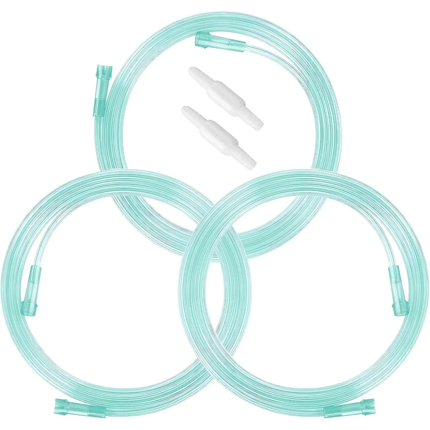 3 Pack Oxygen Tubing with 2pcs Oxygen Tubing Connector - 7Ft Premium Green Crush Resistant Non-Kinking Oxygen Tubes