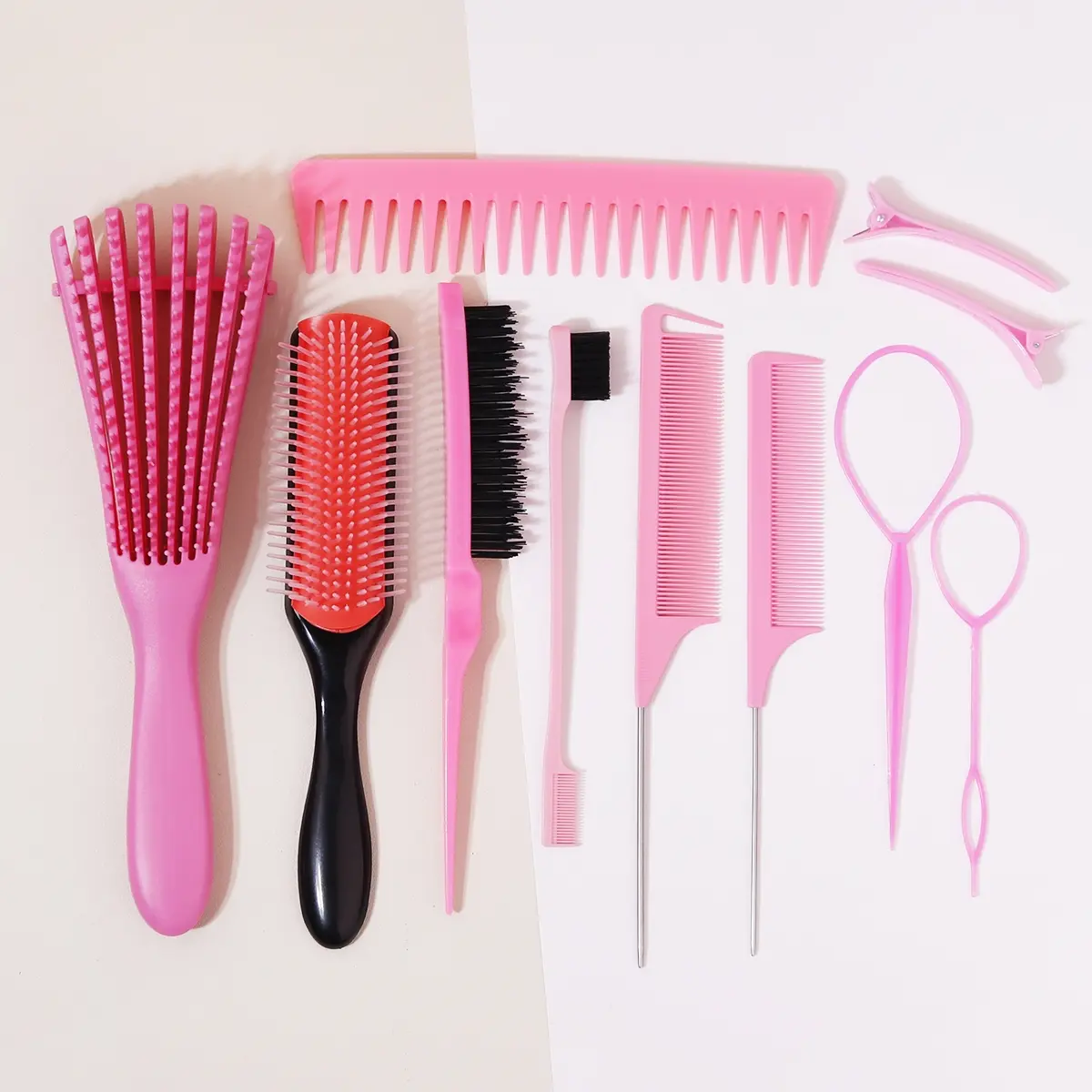 11-Piece Hair Styling Comb Set, Hair Combs, Comb for Curly Hair, Classic 9-Row Comb, Edge Brush, Pointed Tail Comb, Wide Tooth Shampoo Comb, Includes 2 Braiding Tools
