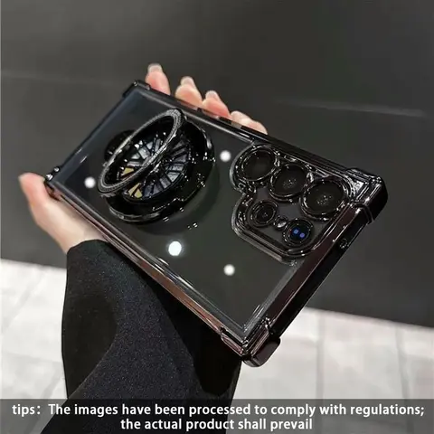 Transparent Four-Corner Airbag Rotating Gyroscope Stand Anti-Drop Shockproof Protective Smartphone Phone Case Cover Protector, Fits Samsung Galaxy S26 Ultra S25 Ultra S24 Ultra S23 Ultra S22 Ultra, Casing, Smartphone Shell, Mobile Phone Cover