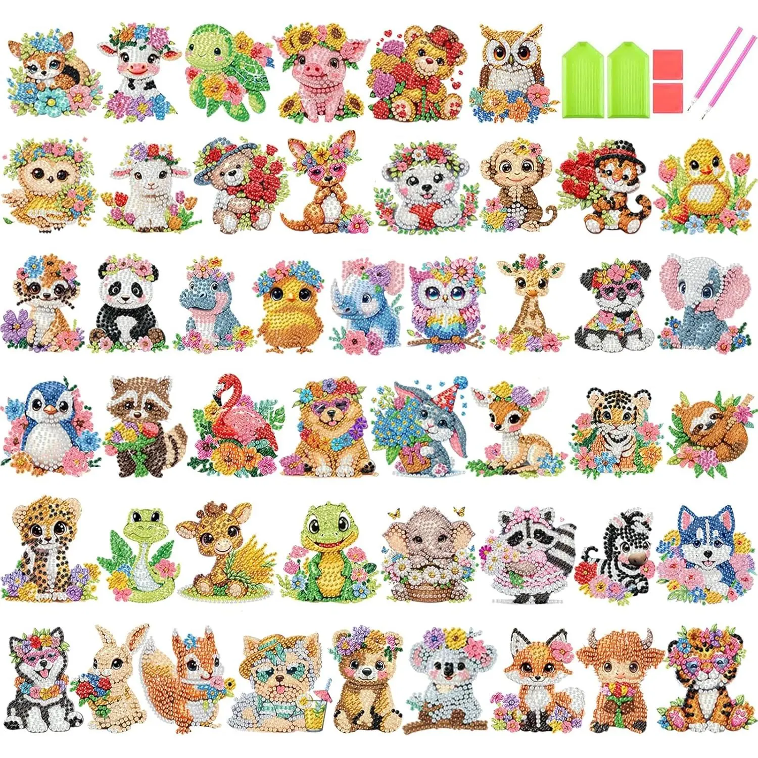 48 Pcs Diamond Art Painting Sticker Kits for Kids, Animal Diamond Gem Stickers Kit, 5D Animals Gem Art Stickers Mosaic for Kids Gift for Boys Girls 4-8-10-12 Years Oldfidget toys