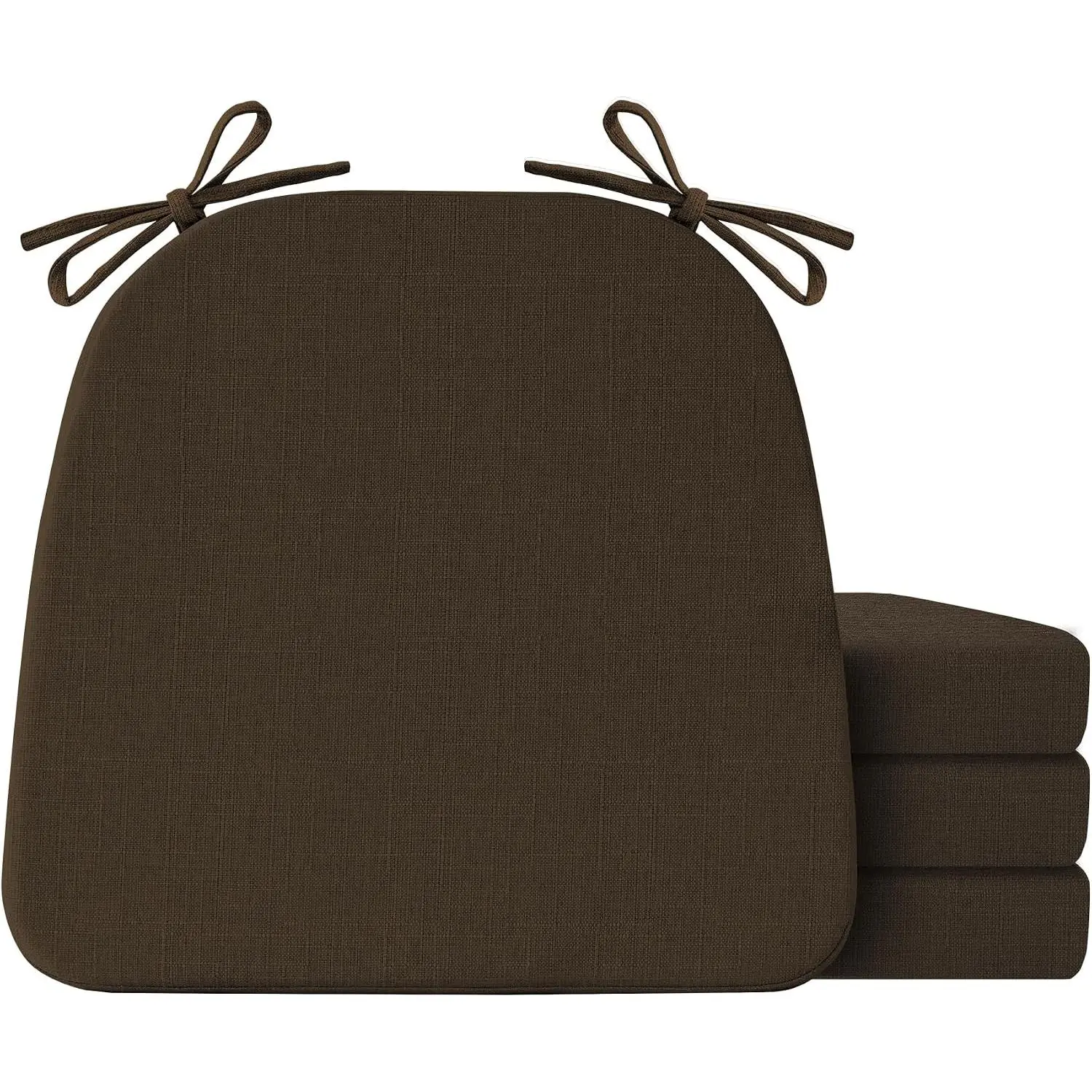 Chair Cushions for Dining Chairs Set of 4, Non Slip Kitchen Chair Pads, 17" x 16" x 2", Indoor Dining Chair Cushions with Ties, D-Shaped Seat Cushions for Kitchen Chairs, Brown