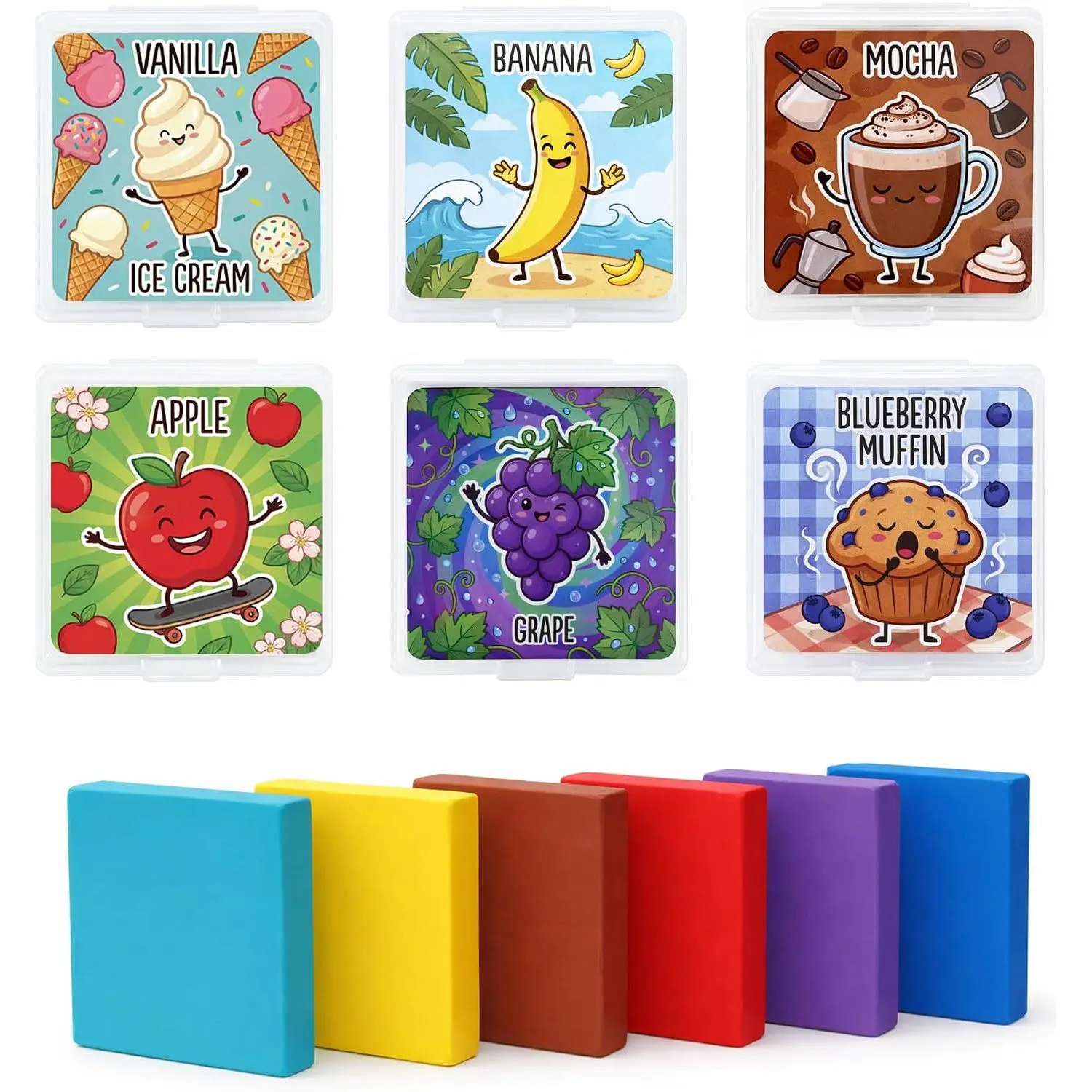 12 count Scented Kneaded Erasers Set, Kneadable Art Erasers in Individual Plastic Cases, Soft Moldable Drawing Eraser for Sketching, Charcoal, Graphite, Clean Erasing Stationery (12, Pizza Theme)