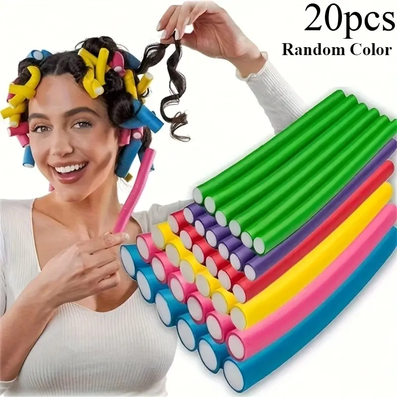 20 flexible heating free curling sticks - soft foam twist curling sticks, curling magic tools, sleep qualitative curling sticks multi-function, suitable for DIY modeling, random colors