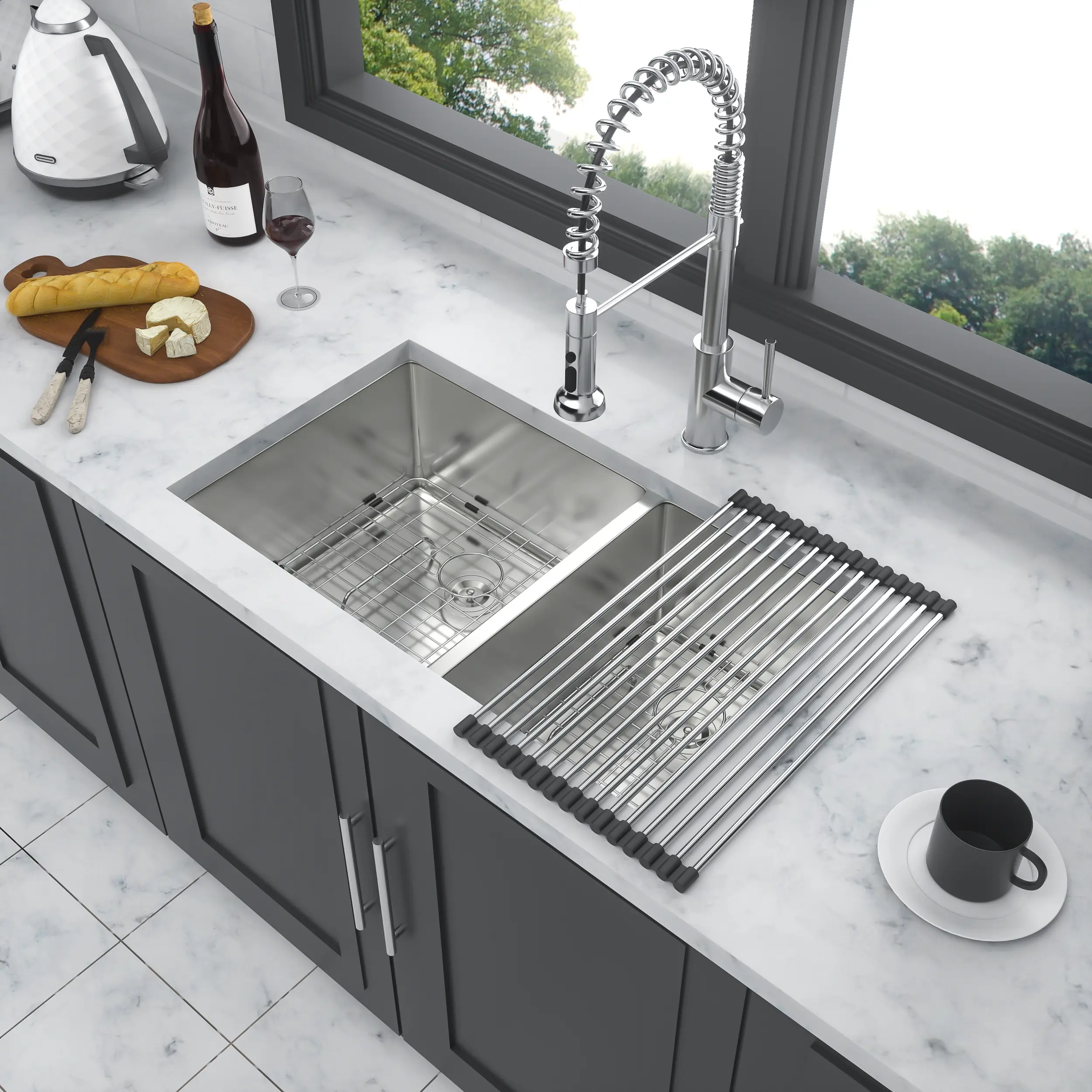 ARCH 16 Gauge Stainless Steel Rectangle Undermount Kitchen Sink - 32" L x 18" W x 9" D, 60/40 Double Bowl Design, Deep 9-Inch Basin, Modern Brushed Nickel Finish for Kitchen Island, Laundry Room