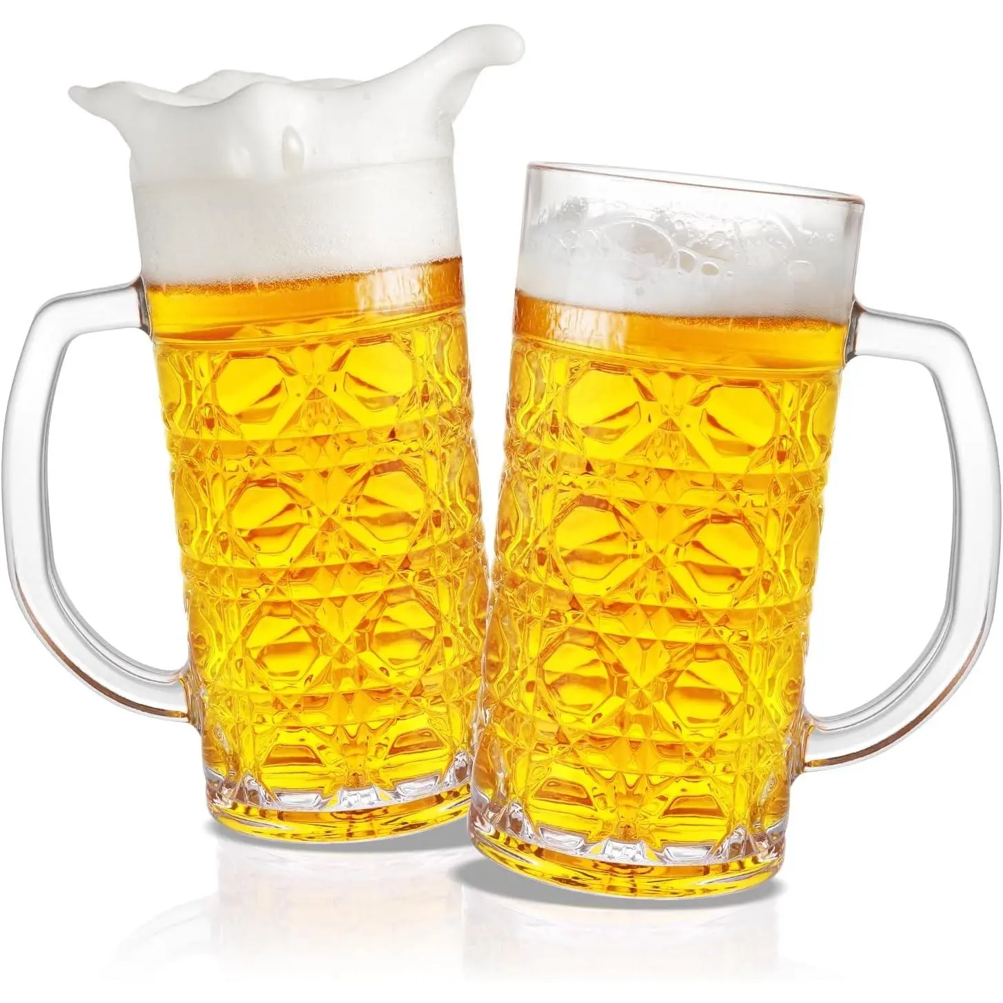 Beer Mug Set of 2, 16oz Beer Glasses with Handle, Large Heavy Beer Stein Glass, Freezer Beer Mugs for Dad Husband or Friend