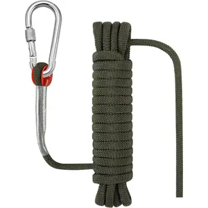 Floating Nylon Rope with Hook 9/16 in x 16 ft Army Green 9 KN for Rappelling Knot Tying Boating Anchor Fishing