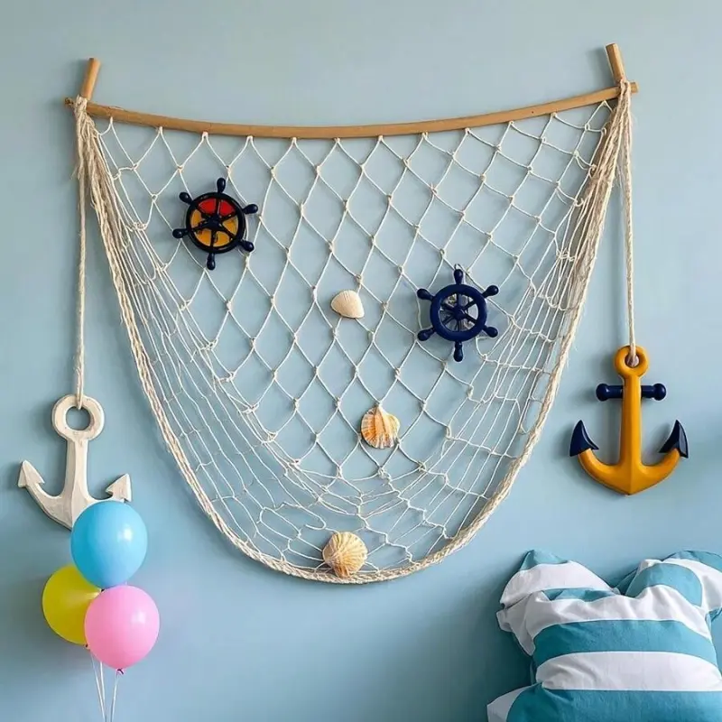 Nautical Theme Party Decorations,1 piece of nautical-themed fishing net party decoration, featuring starfish, anchor,  perfect for pirate, Hawaiian, and nautical-themed parties, as well as holiday room decor