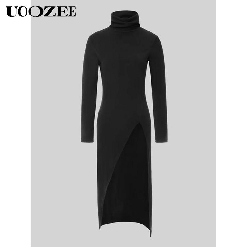 UOOZEE Women's simple tight solid color split high collar knitted top, elegant and simple, with a strong sense of design, elastic and comfortable fabric, suitable for daily leisure and commuting fall clothing women office outfits UOOZEE Women's simple tight solid color split high collar knitted top, elegant and simple, with a strong sense of design, elastic and comfortable fabric, suitable for daily leisure and commuting fall clothing women office outfits