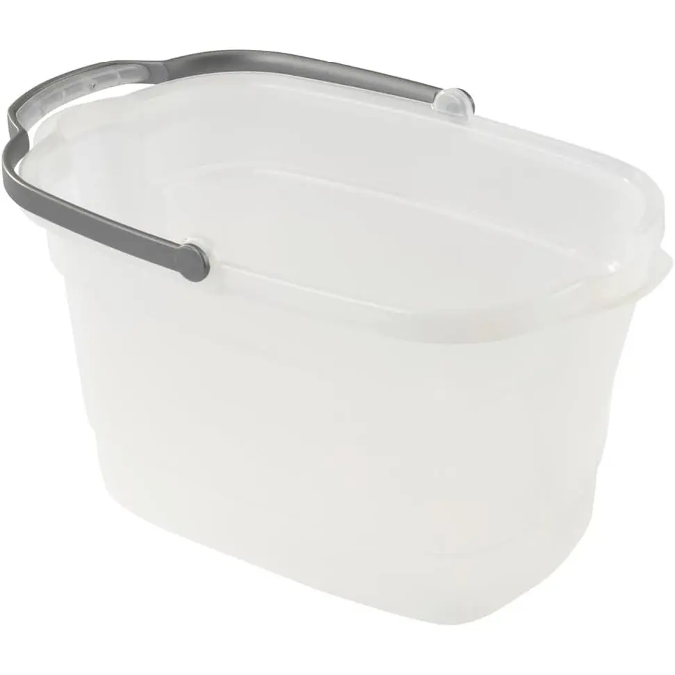 Rectangular 4-Gallon Clear Cleaning Bucket with Handle and Built-In Pour Spouts for Mopping or Storage