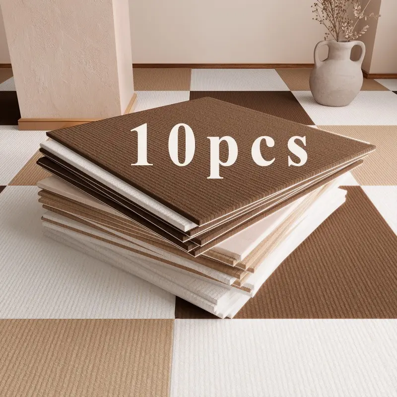 10pcs European Style Solid Color Thick Self-Adhesive Floor Tiles, Peel and Stick Tiles, Modern Minimalist Wall & Floor Decor, Quiet Warm Home Decoration, Peel & Stick