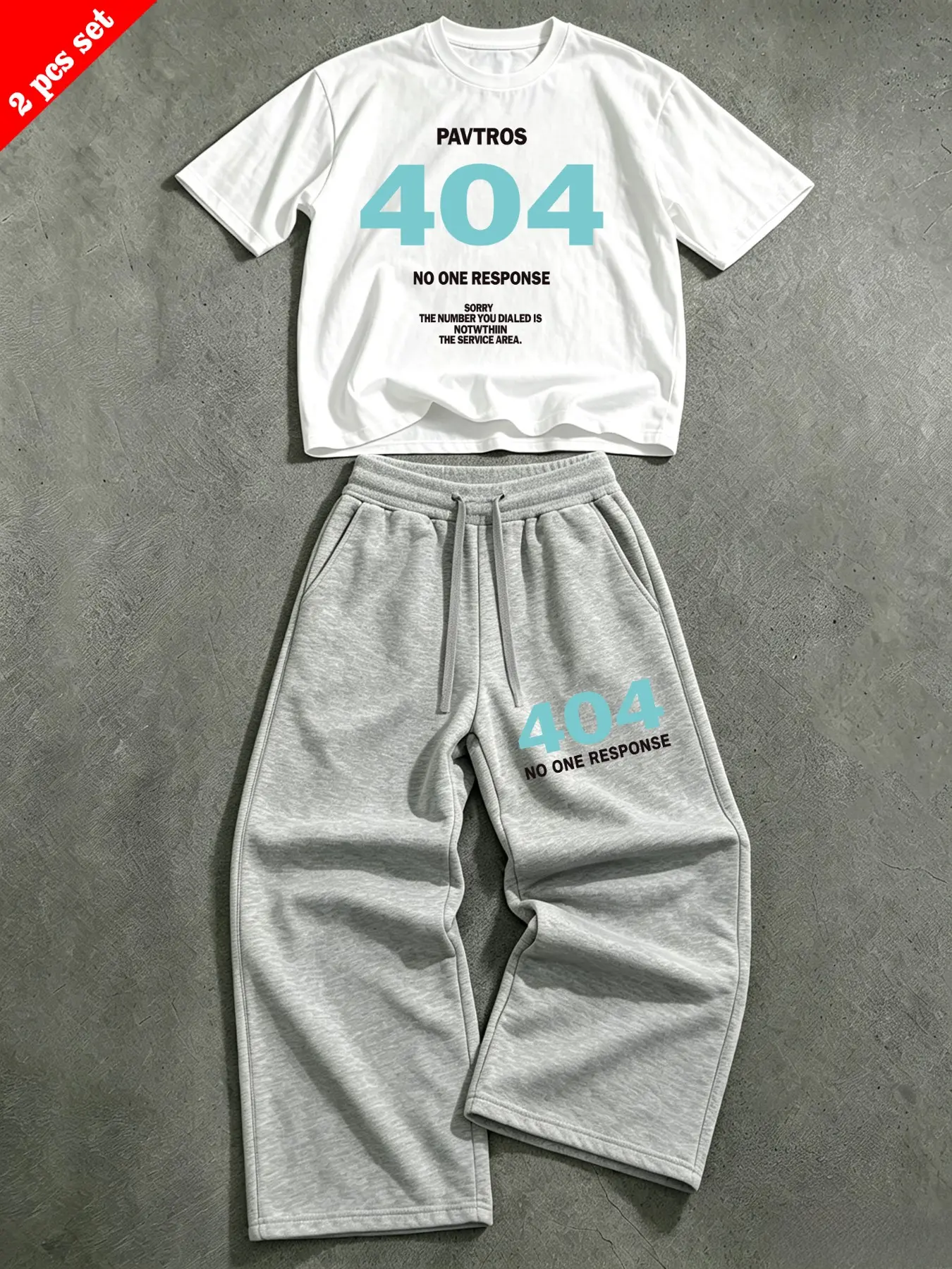 Men's Two-Piece Set, 404 No Response Print Short Sleeve T-Shirt + Wide-Leg Sweatpants, Casual Streetwear Sportswear