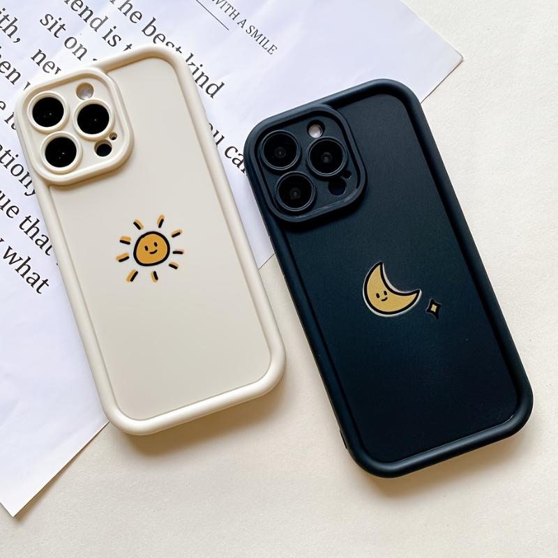 Couple Sun Moon Pattern Case for iPhone 17 16 15 14 Pro Max 13 12 11 XR XS Plus Shockproof Drop Protection Rugged Durable Silicone Cover