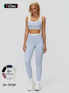 Women's Two-Piece Colorblock Yoga Set, High-Waisted Ribbed Casual Fitness Sportswear, Versatile for Gym Workout