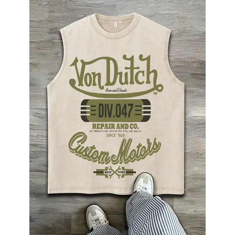 Men's Y2K Street Fashion Sleeveless Graphic Tank Top, Retro Fun Hip-Hop Vibe Style Round-Neck Casual Shirt for Summer Menswear Casual Bottoming Vest