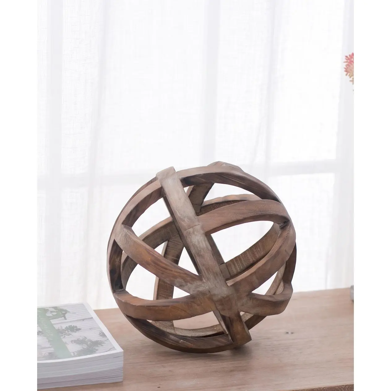 Nokaa 9.8 Inch Decorative Wood Ball Sphere - Natural Fir Wood Accent Orb for Home Decor, Rustic Farmhouse Living Room Shelf Table Centerpiece, Brown Wooden Ornament for Office Kitchen Shelf, 1 Pack