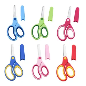 Blunt Round Tip Safety Student Scissors 6pcs Color Set, Soft Grip Stainless Steel Craft Scissors with Cover, Ideal for School and DIY Projects
