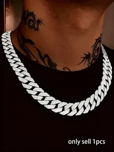 Rhinestone Decorated Jazz Cuban Chain Necklace, Iced Out Jewelry, Punk Style Chain Necklace for Party, Daily Decor, Trendy All-match & Exquisite Hip Hop Jewelry for Birthday Gift