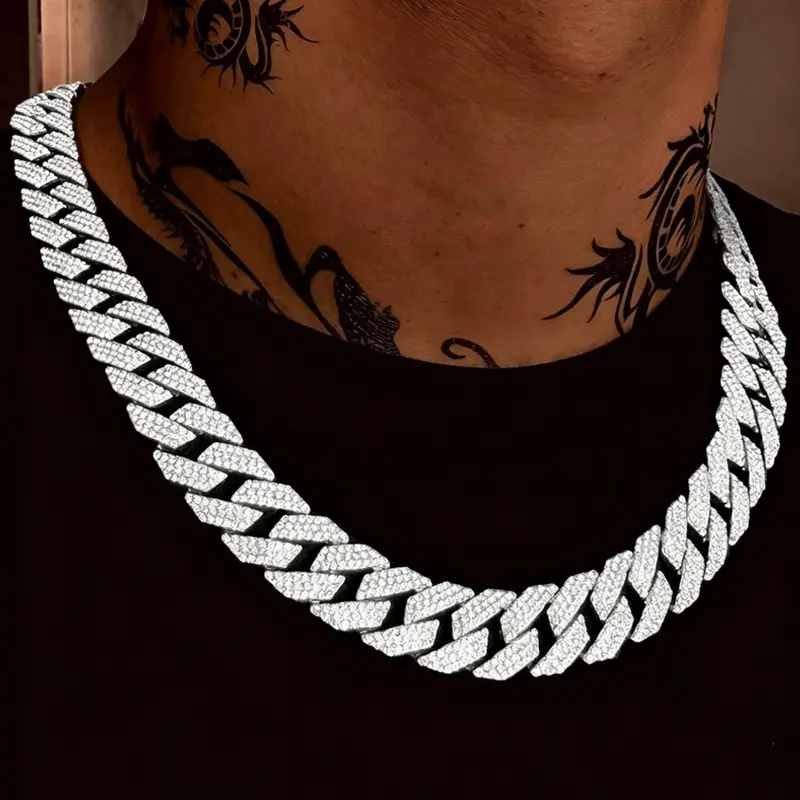 Rhinestone Decorated Jazz Cuban Necklace, Iced Out Jewelry, Punk Style Chain Necklace for Party, Daily Decor, Trendy All-match & Exquisite Hip Hop Jewelry for Birthday Gift, Cuban Necklaces