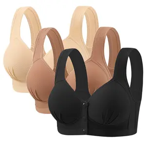 Women's Plus Size Thin Vest-Style Front Closure Wireless Bra, Breathable Lift Support Brassiere for Middle-Aged Elderly Women