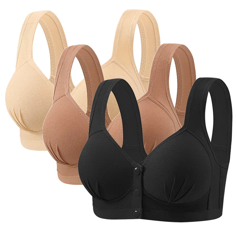 Women's Plus Size Thin Vest-Style Front Closure Wireless Bra, Breathable Lift Support Brassiere for Middle-Aged Elderly Women