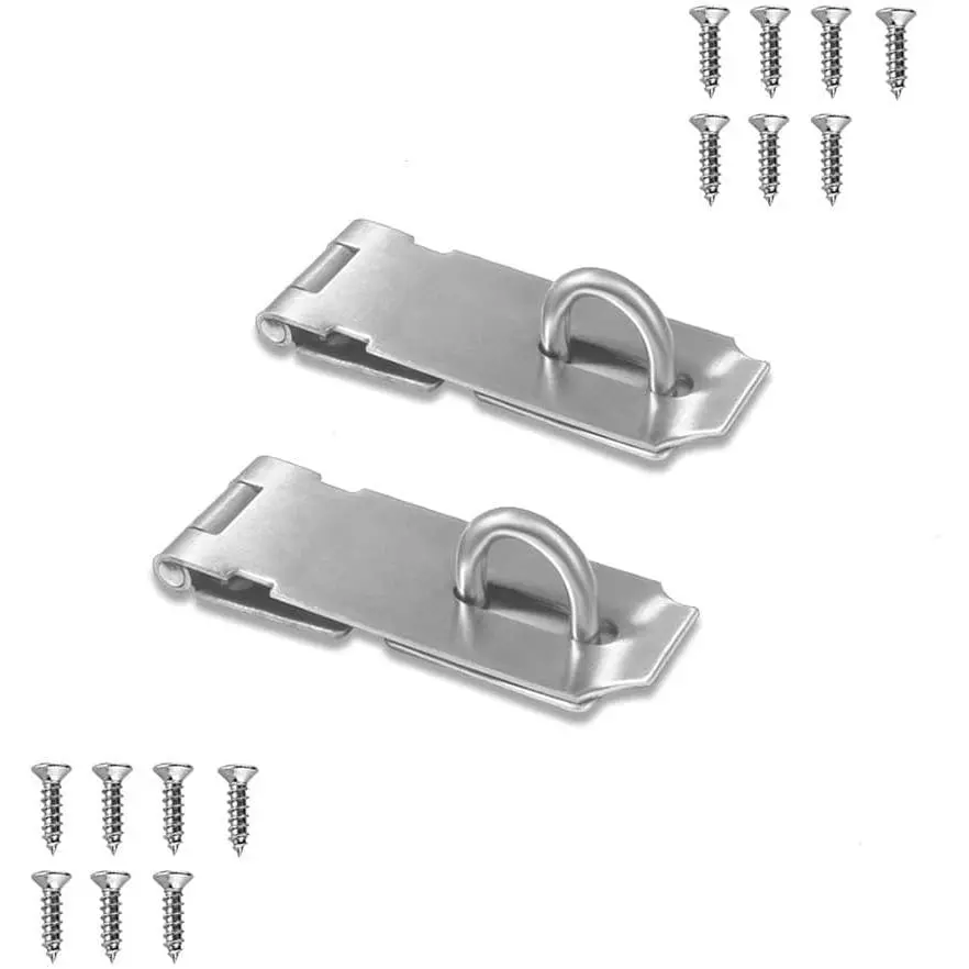 Door Locks Hasp Latch, 3 Inch Stainless Steel Safety Packlock Clasp Hasp Lock Latch, Extra Thick Door Gate Lock Hasp with Screws Brushed Finish 2 Pack