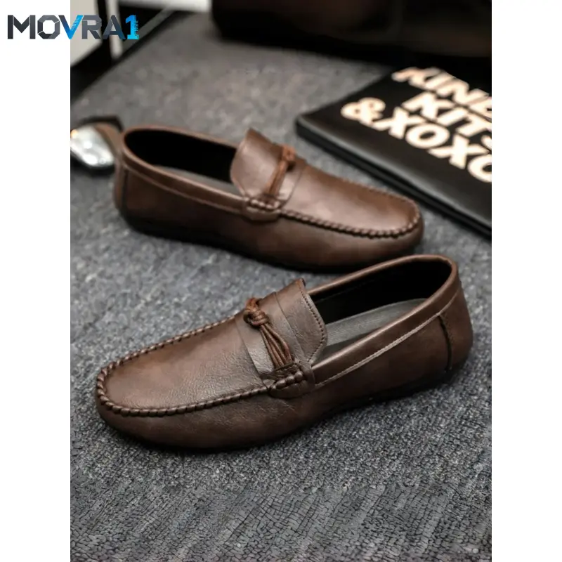 MOVRA1 Men's British Style Penny Loafers, Hand-Stitched Breathable Flat Shoes, Perfect Dates and Daily Wear, Durable and Comfortable, Rubber, PU Leather Footwear, Walking Shoes, Footwear